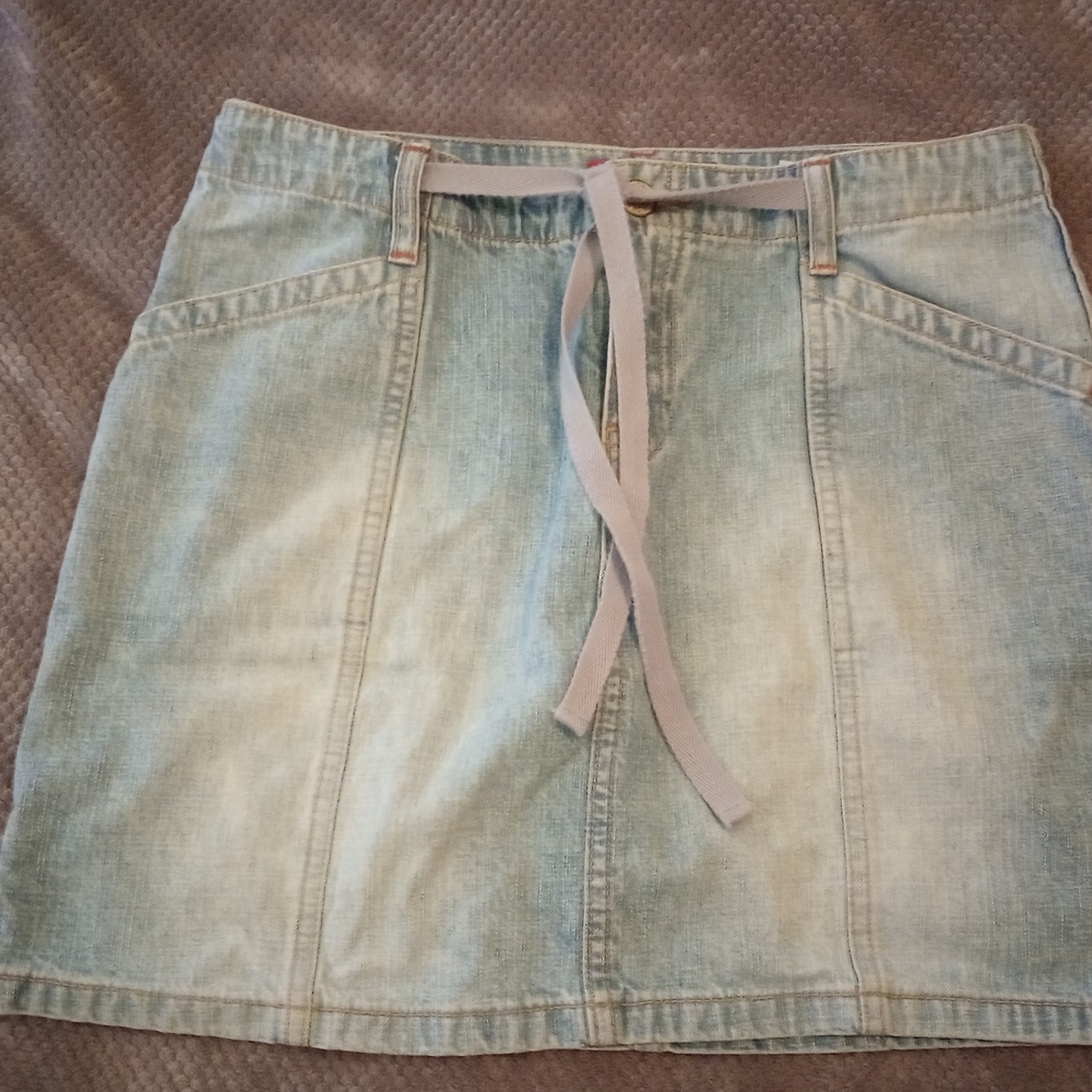 UNIONBAY Light Blue Denim Mini Skirt with Tie Belt